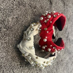Red and Cream Pearl Embellished Headbands